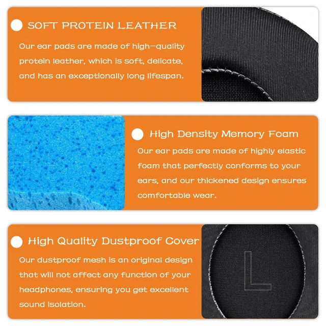 Alt view image 3 of 7 - Replacement Ear Pads for Anker Soundcore Life Q30-Jet Black Cooling Gel Earpads for Soundcore by Anker Q30/Q30i/Q35 Noise Cancelling Headphones, Ear Cushions Ear Covers Repair Parts