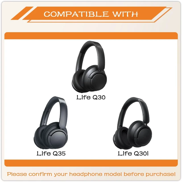 Alt view image 2 of 7 - Replacement Ear Pads for Anker Soundcore Life Q30-Matte Black Mesh Fabric Earpads for Soundcore by Anker Q30/Q30i/Q35 Noise Cancelling Headphones, Ear Cushions Ear Covers Repair Parts