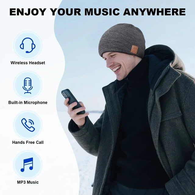 Alt view image 4 of 7 - Bluetooth Beanie Hat Wireless Headphones Hands Free Stocking Stuffers Soft acrylic knit beanie, Over Ear Headphones Headsets Earphone Speaker & Wireless Music,Washable Unique Tech Gifts for men