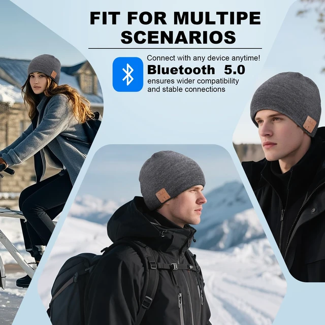 Alt view image 6 of 7 - Bluetooth Beanie Hat Wireless Headphones Hands Free Stocking Stuffers Soft acrylic knit beanie, Over Ear Headphones Headsets Earphone Speaker & Wireless Music,Washable Unique Tech Gifts for men
