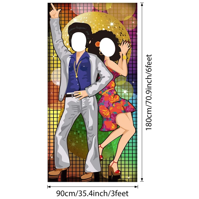 Alt view image 2 of 7 - 70s Disco Backdrop Party Decorations Large Door Banner Photo Prop 1970's Retro Dance Theme Photography Backdrop with Ropes for Hippie Theme Party Supplies, Disco Ball Mosaic Design