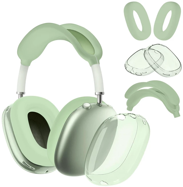 Main image of 4 in 1 Case Cover for AirPods Max 2/1 (Green) Headband/Ear Cups/Ear Pads Cover, All-Round Protection Soft Silicone and Clear TPU Headphone Case for AirPods Max 2