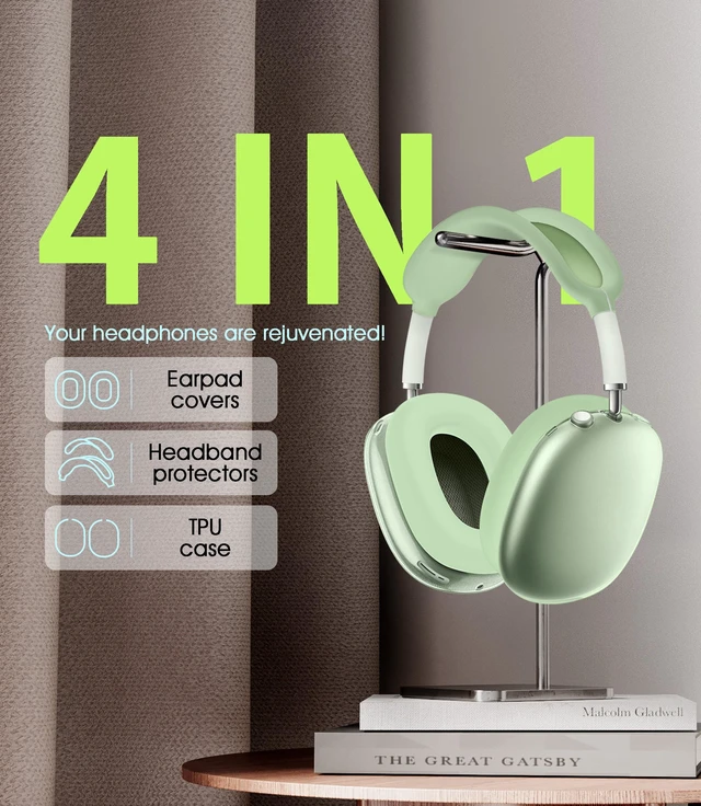 Alt view image 2 of 6 - 4 in 1 Case Cover for AirPods Max 2/1 (Green) Headband/Ear Cups/Ear Pads Cover, All-Round Protection Soft Silicone and Clear TPU Headphone Case for AirPods Max 2