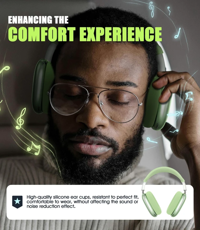 Alt view image 3 of 6 - 4 in 1 Case Cover for AirPods Max 2/1 (Green) Headband/Ear Cups/Ear Pads Cover, All-Round Protection Soft Silicone and Clear TPU Headphone Case for AirPods Max 2