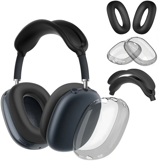 Main image of 4 in 1 Case Cover for AirPods Max 2/1 (Black) Headband/Ear Cups/Ear Pads Cover, All-Round Protection Soft Silicone and Clear TPU Headphone Case for AirPods Max 2