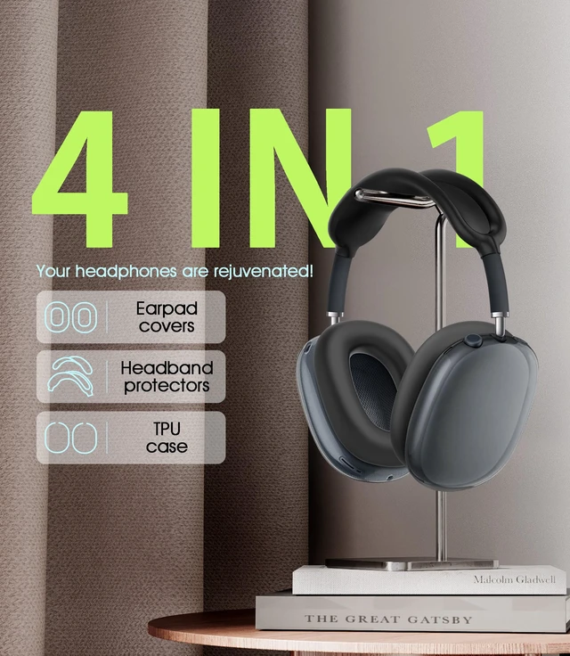 Alt view image 2 of 6 - 4 in 1 Case Cover for AirPods Max 2/1 (Black) Headband/Ear Cups/Ear Pads Cover, All-Round Protection Soft Silicone and Clear TPU Headphone Case for AirPods Max 2