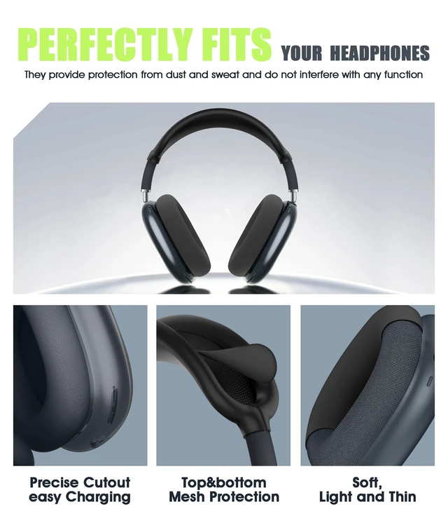 Alt view image 4 of 6 - 4 in 1 Case Cover for AirPods Max 2/1 (Black) Headband/Ear Cups/Ear Pads Cover, All-Round Protection Soft Silicone and Clear TPU Headphone Case for AirPods Max 2