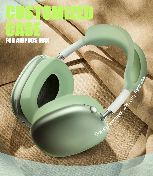 Alt view image 6 of 6 - 4 in 1 Case Cover for AirPods Max 2/1 (Green) Headband/Ear Cups/Ear Pads Cover, All-Round Protection Soft Silicone and Clear TPU Headphone Case for AirPods Max 2