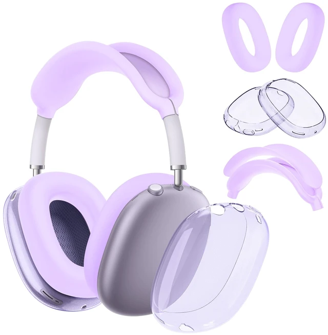 Main image of 4 in 1 Case Cover for AirPods Max 2/1 (Purple) Headband/Ear Cups/Ear Pads Cover, All-Round Protection Soft Silicone and Clear TPU Headphone Case for AirPods Max 2