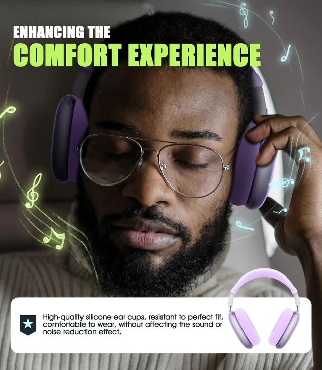 Alt view image 3 of 6 - 4 in 1 Case Cover for AirPods Max 2/1 (Purple) Headband/Ear Cups/Ear Pads Cover, All-Round Protection Soft Silicone and Clear TPU Headphone Case for AirPods Max 2