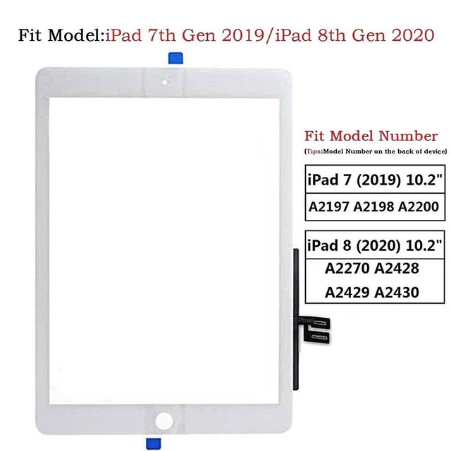 Alt view image 2 of 4 - Touch Screen Digitizer for White iPad 7/8 2019 2020 7th/8th Generation 10.2" A2197 A2198 A2200 A2270 A2428 A2429 A2430 Front Glass Assembly Replacement with Toolkit (Without Home Button)