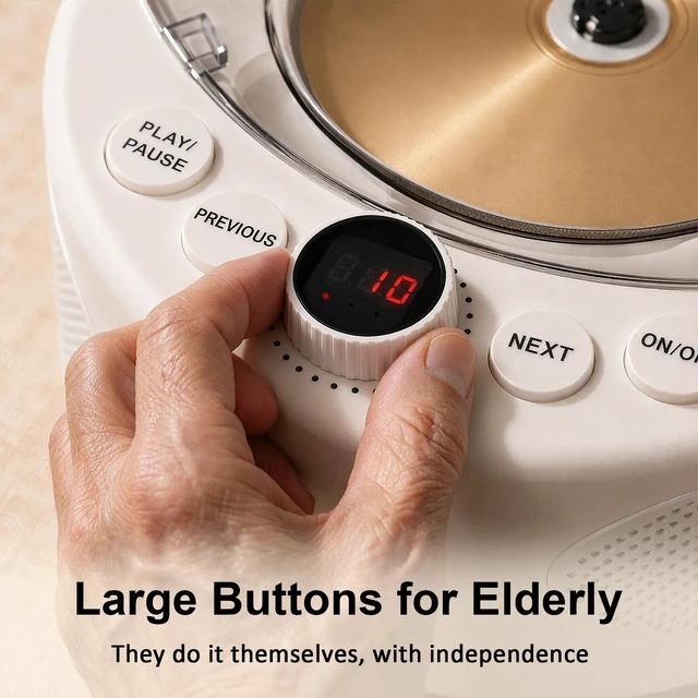 Alt view image 3 of 7 - Simple CD Player for Dementia Alzheimer's Seniors, Large Buttons, Auto-Off CD Music Player for Home, Simple Text Labels, Easy to Use with Resume Playback Ideal Gift for Elderly with Memory Loss