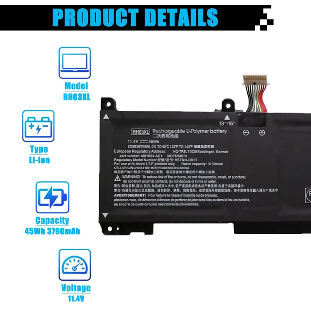 Alt view image 2 of 7 - RH03XL M02027-005 Battery Replacement for HP ProBook 430 440 445 450 455 630 640 650 G8 G9 G10 EliteBook 645 650 655 G9 G10 series HSTNN-OB1T RHO3XL HSTNN-IB9Q M01524-2B1 M01524-AC1 M75017-171 45Wh