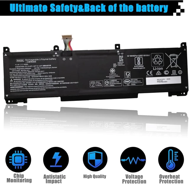 Alt view image 4 of 7 - RH03XL M02027-005 Battery Replacement for HP ProBook 430 440 445 450 455 630 640 650 G8 G9 G10 EliteBook 645 650 655 G9 G10 series HSTNN-OB1T RHO3XL HSTNN-IB9Q M01524-2B1 M01524-AC1 M75017-171 45Wh