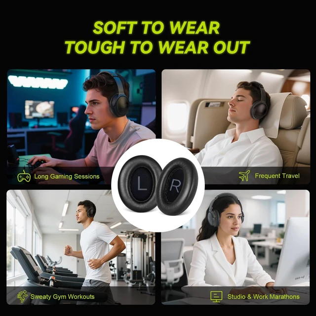 Alt view image 7 of 7 - Replacement Ear Pads for Bose NC700 / 700 Noise Cancelling Headphones, Lambskin Leather Earpad Covers/Cushion Kit with Plush Memory Foam, Thickened Comfort, Tear-Resistant Seams (Black)