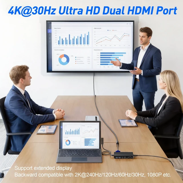 Alt view image 6 of 7 - MS Surface Pro Docking Station - Triple Display 4K@60Hz Dual HDMI + VGA, 11-in-1 Surface Dock with 2X USB-C, 2X USB 3.0, Ethernet, SD/TF Reader, 3.5mm Jack for Surface Pro 11/10/9, Laptop, Book, Go