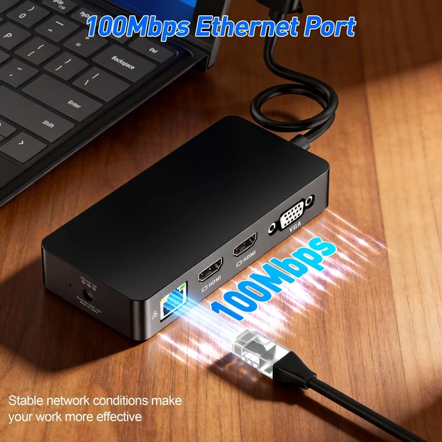 Alt view image 7 of 7 - MS Surface Pro Docking Station - Triple Display 4K@60Hz Dual HDMI + VGA, 11-in-1 Surface Dock with 2X USB-C, 2X USB 3.0, Ethernet, SD/TF Reader, 3.5mm Jack for Surface Pro 11/10/9, Laptop, Book, Go