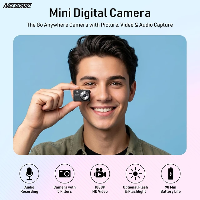 Alt view image 2 of 7 - MiniPix 1080P Digital Keychain Camera, 8GB Card, USB-C, Black 0.96-inch color screen, 1MP sensor, photo/video capture, pocket size, clip-on design, rechargeable, travel, gifts, teens, 6+