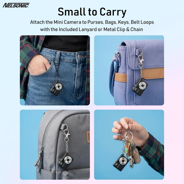 Alt view image 3 of 7 - MiniPix 1080P Digital Keychain Camera, 8GB Card, USB-C, Black 0.96-inch color screen, 1MP sensor, photo/video capture, pocket size, clip-on design, rechargeable, travel, gifts, teens, 6+