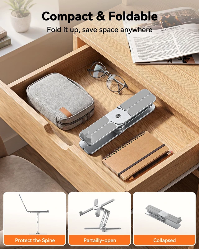 Alt view image 6 of 7 - Laptop Stand,360°Rotating Base,Adjustable Ergonomic Design 100% Aluminium, adjustable height and angle, Ventilated open-frame design, fits 17-inch laptops, MacBook Pro compatible