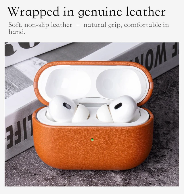 Alt view image 3 of 6 - Edge Series - Leather Case for AirPods Pro 3rd Generation - Brown Artisan Hand-Wrapped Case - Top Grain Leather - Microfiber-Lined Scratch Protection - Compatible with Wireless Charging