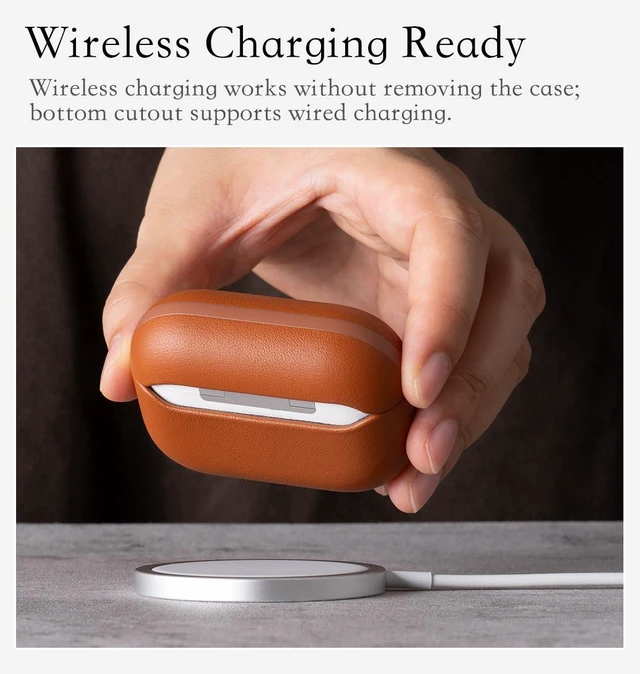 Alt view image 5 of 6 - Edge Series - Leather Case for AirPods Pro 3rd Generation - Brown Artisan Hand-Wrapped Case - Top Grain Leather - Microfiber-Lined Scratch Protection - Compatible with Wireless Charging