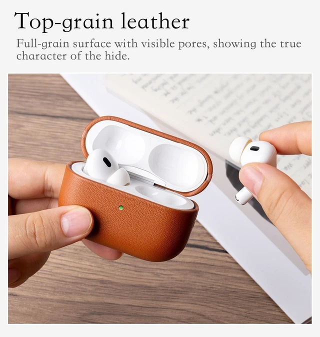 Alt view image 6 of 6 - Edge Series - Leather Case for AirPods Pro 3rd Generation - Brown Artisan Hand-Wrapped Case - Top Grain Leather - Microfiber-Lined Scratch Protection - Compatible with Wireless Charging
