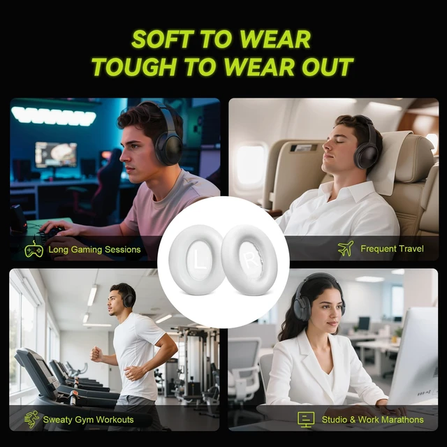 Alt view image 7 of 7 - Replacement Ear Pads for Bose NC700 / 700 Noise Cancelling Headphones, Lambskin Leather Earpad Covers/Cushion Kit with Plush Memory Foam, Thickened Comfort, Tear-Resistant Seams (White)