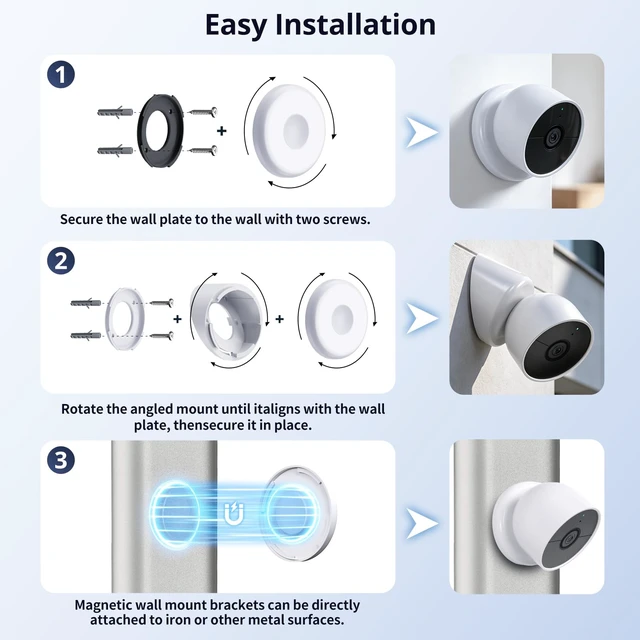 Alt view image 5 of 7 - Magnetic Wall Mount Compatible with Google Nest Cam Outdoor (Wired, 2nd Gen) and Outdoor or Indoor, Battery, 4 Installation Methods, Nest Camera Replacement Angled Mount, Nest Cam Desk Stand