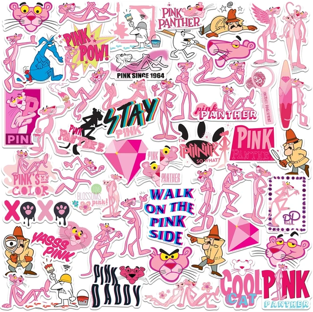 Main image of Pink Panther 50ct Vinyl L Deluxe Sticker, Tablet, Indoor & Outdoor Use Officially Licensed Pink Panther Stickers Great for Water Bottles, Skateboards, Luggage, Laptops, Bumpers & Cars