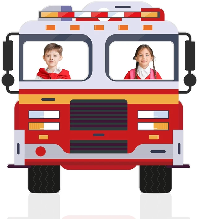 Main image of 4FT Fire Truck Cardboard Cutout Firefighter Party Decoration Standup Photo Booth Props Backdrop for Fireman Theme Party Baby Shower Birthday Classroom School Events Decorations Backdrop