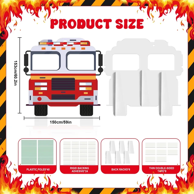 Alt view image 2 of 7 - 4FT Fire Truck Cardboard Cutout Firefighter Party Decoration Standup Photo Booth Props Backdrop for Fireman Theme Party Baby Shower Birthday Classroom School Events Decorations Backdrop