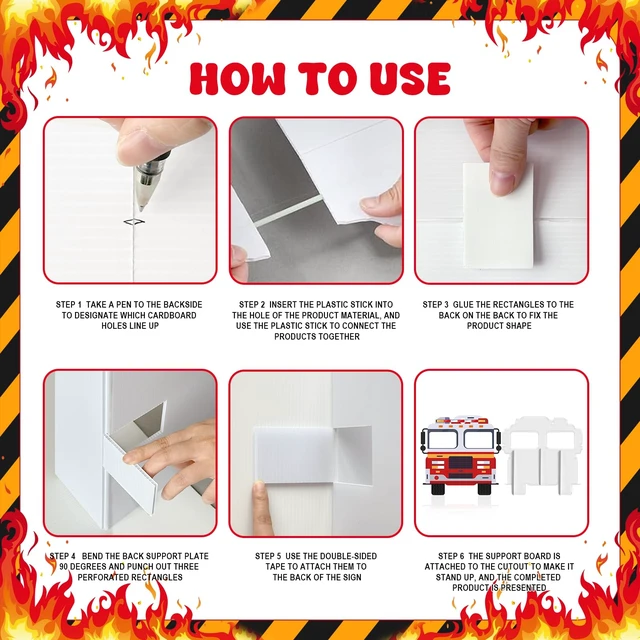 Alt view image 3 of 7 - 4FT Fire Truck Cardboard Cutout Firefighter Party Decoration Standup Photo Booth Props Backdrop for Fireman Theme Party Baby Shower Birthday Classroom School Events Decorations Backdrop