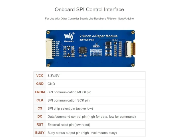 Alt view image 4 of 7 - 2.9inch e-Paper Display Module, 296x128 Resolution 3.3V/5V Two-Color epaper Display E-Ink Screen Module SPI Interface Compatible with Raspberry Pi/Arduino/Jetson Nano,Support Partial Refresh