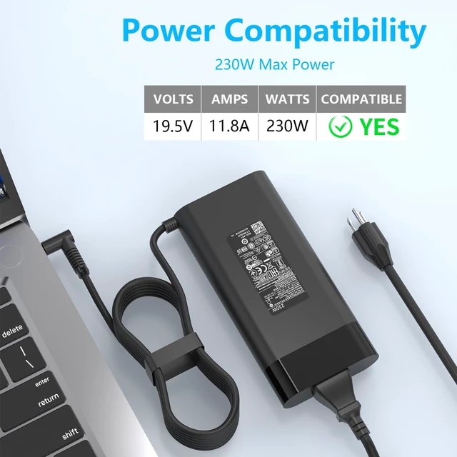 Alt view image 3 of 7 - 230W 4.5mm Tip Charger TPNLA10 Fit for HP Omen Victus 16 Gaming Laptops M41303-001, M35733-001, 19.5V 11.8A Power Supply AC Adapter