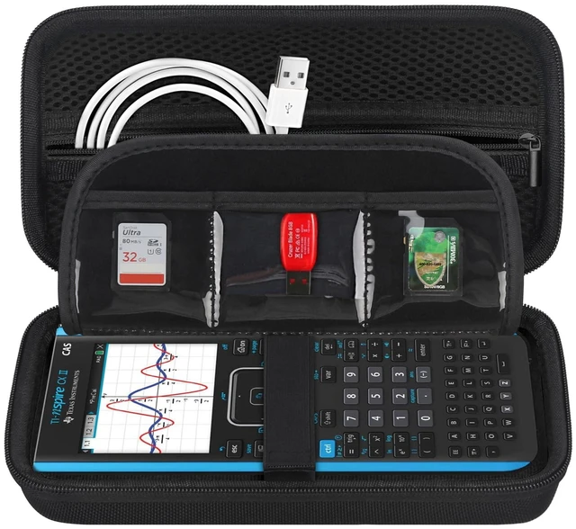 Main image of Calculator Case for Texas Instruments TI-Nspire CX II CAS/CX II/CX CAS/CX Color Graphing Calculator and More - Extra Mesh Pocket for USB Cables and Other Accessories, Black+Black