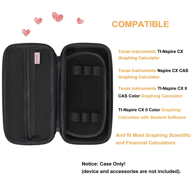Alt view image 3 of 7 - Calculator Case for Texas Instruments TI-Nspire CX II CAS/CX II/CX CAS/CX Color Graphing Calculator and More - Extra Mesh Pocket for USB Cables and Other Accessories, Black+Black