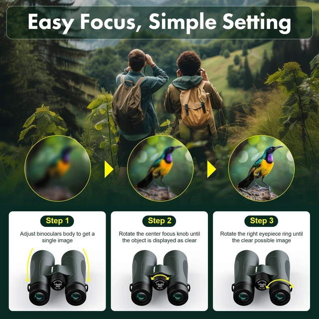 Alt view image 5 of 7 - 15x52 Waterproof Binoculars for Adults Hunting Binoculars Green IPX7 Nitrogen-Filled, HD Optical System, BAK4 Prism, FMC, Low Light Vision, Bird Watching, Cruise, Travel, Stargazing