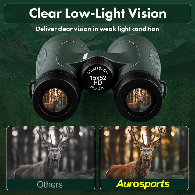 Alt view image 6 of 7 - 15x52 Waterproof Binoculars for Adults Hunting Binoculars Green IPX7 Nitrogen-Filled, HD Optical System, BAK4 Prism, FMC, Low Light Vision, Bird Watching, Cruise, Travel, Stargazing