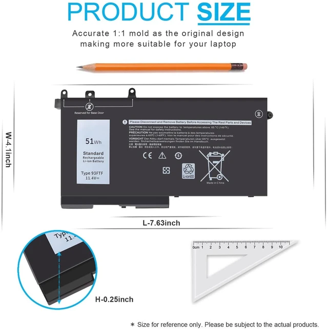 Alt view image 4 of 6 - 51Wh Type 93FTF Battery for Dell Latitude 5580 5480 5280 5590 5490 5491 5290 5288 5488 5495 5591 E5580 E5480 E5280 E5590 E5490 E5290 E5591 E5491 Precision 15 3520 3530 D4CMT 83XPC 4YFVG 451-BBZT 11.4V