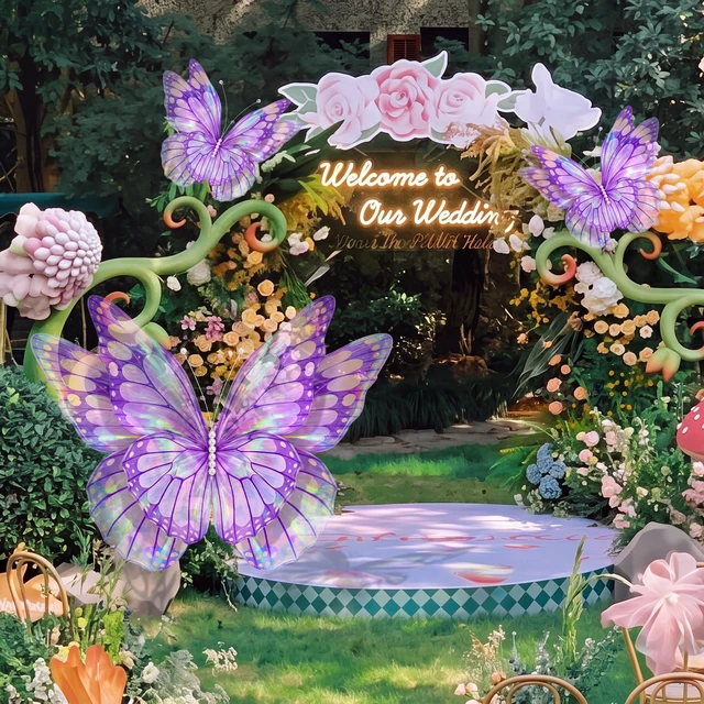 Alt view image 2 of 6 - 3 Pcs 60" 20" Giant Butterfly Party Decoration Mariposas Grandes para Decoration 3D Tulle Butterflies Decor for Birthday Wedding Baby Shower Fairy Garden Party(Purple Gold)