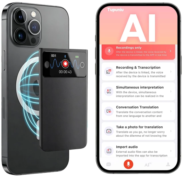 Main image of AI Voice Recorder Real-Time Translator 255 Langs, 64GB Features Photo & Simultaneous Interpreter. AI Transcription, Summary & Mind Map. Note Taker for Meetings, Lectures, etc