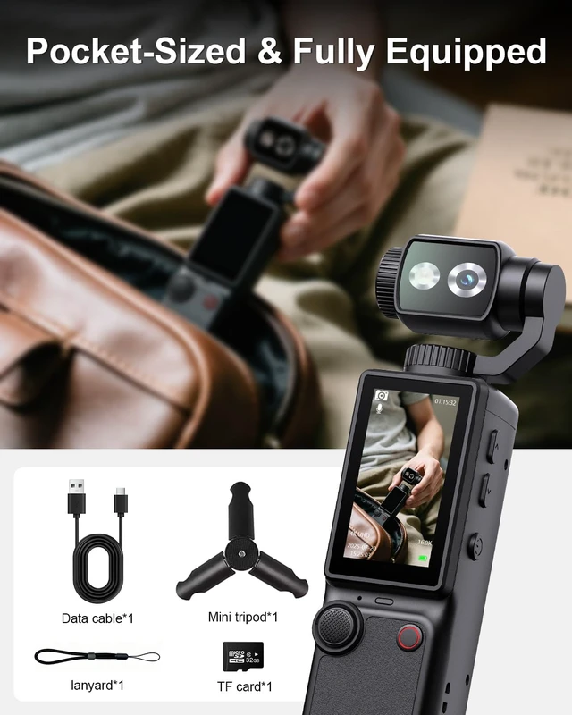 Alt view image 6 of 7 - 4K Vlogging Camera with 180°Rotating Lens, Portable Handheld Video Camera 16X Zoom Pocket Digital Camcorder with Clear Mic, 2.0 Screen,32GB Card,Tripod,2000mAh Battery for Travel&Youtube Tiktok