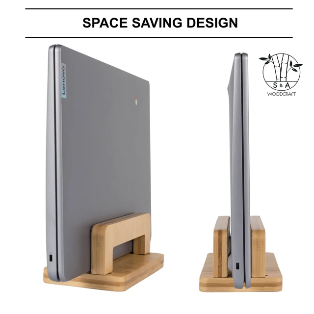Alt view image 5 of 7 - Bamboo Wood Vertical Laptop Stand, Adjustable Wooden Laptop Holder, Non-Slip Laptop Dock Compatible with Apple MacBook, Microsoft Surface, Gaming Laptops, IPad, Tablets