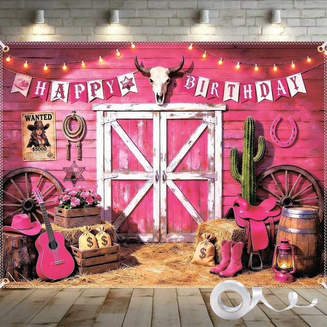 Main image of Cowgirl Backdrop 8x6FT Pink Western Cowgirl Birthday Banner for Girls Cowboy Party Decorations, Rustic Rodeo Cowgirl Backdrop Photography Booth Background Baby Shower Decor