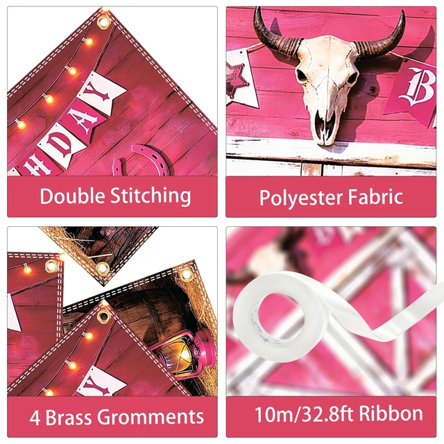 Alt view image 6 of 6 - Cowgirl Backdrop 8x6FT Pink Western Cowgirl Birthday Banner for Girls Cowboy Party Decorations, Rustic Rodeo Cowgirl Backdrop Photography Booth Background Baby Shower Decor