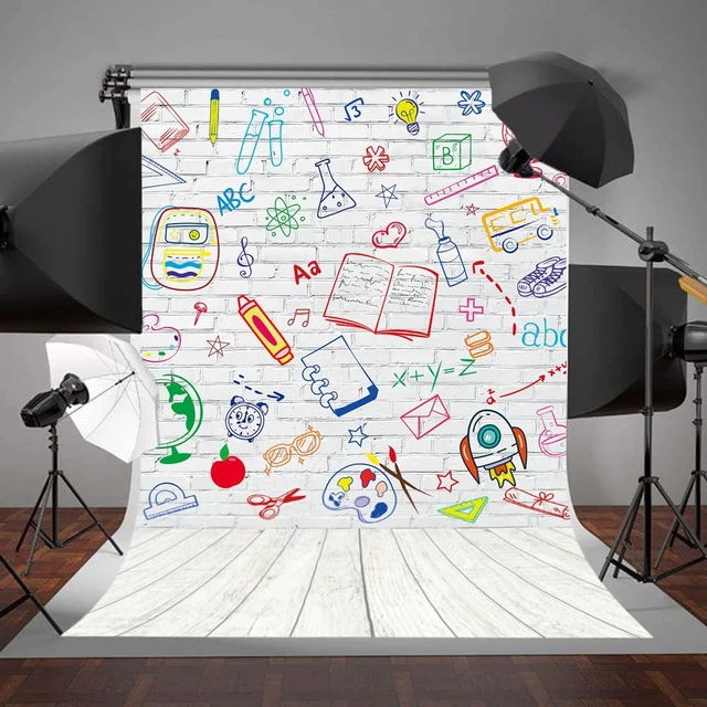 Alt view image 3 of 7 - Back to School Backdrop Hand Painted White Brick Wall Classroom Background 5X7FT First Day of School Photography Background Teacher Student Classroom Party Decorations Banner Photo Props