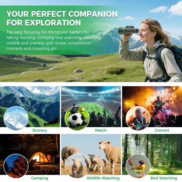 Alt view image 4 of 7 - Monocular Telescope 12x50 BAK4 High Powered Monoculars for Adult Compact Portable Waterproof Monocular with Hand Strap, Lightweight Handheld Pocket Telescope, Bird Watching Hunting Camping