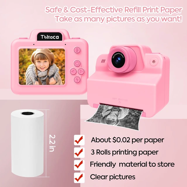 Alt view image 3 of 6 - Kids Camera Instant Print Camera for Kids, Toddler Instant Camera for 3 4 5 6 7 8 9 10 Year Old Girls Christmas Birthday Gifts, Portable Kid Child Digital Travel Camera Toy for Girl Boy Age 3-12