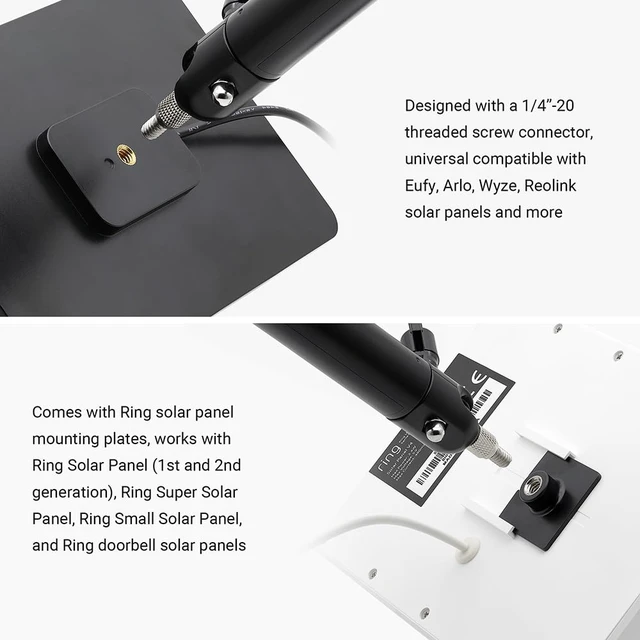 Alt view image 3 of 6 - Solar Panel Pole Mount, Black Universal 1/4-20 threaded bracket, fits 1.5-12 diameter poles, compatible with Ring/Eufy/Arlo/Wyze solar panels & more